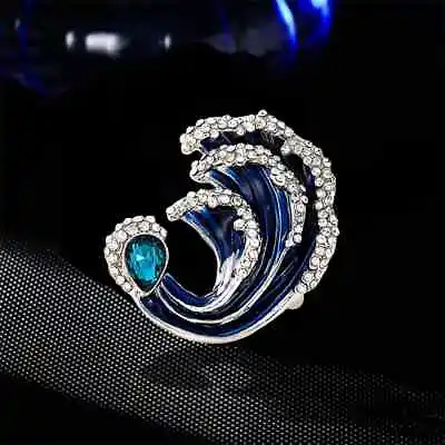 Blue Creative Luxury Wave Crystal Brooch Vintage Bouquet Rhinestone Accessories • $5.58