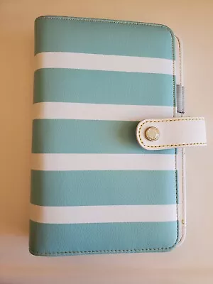 WEBSTER'S PAGES PLANNER AGENDA 6 RING BINDER ROBINS EGG BLUE  WHITE STRIPE 5 X 8 • $24.95