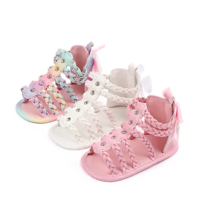 Newborn Baby Girl High Top Bow Pram Shoes Infant Soft Sole Summber Sandals 0-18M • £4.99