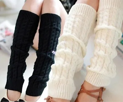 2 Pairs Women Winter Leg Warmers Long Knitted Crochet Knee Warmers Socks Legging • £5.99