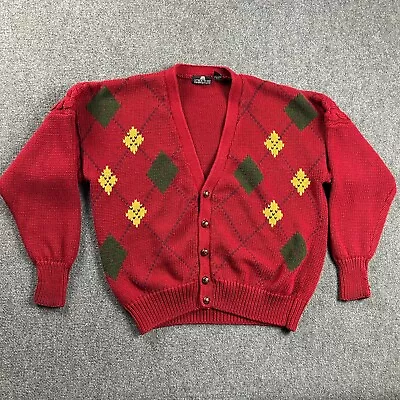 Structure Cardigan Mens XL Red Argyle Diamonds Sweater Golf Grandpa Core Vintage • $11.97