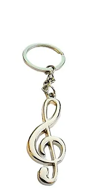 G Clef Musical Note Keychain Silvertone Metal Keyring  Musician Gift Keytag • $14