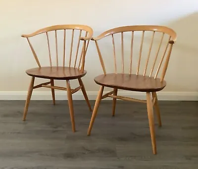 £500 • Buy Two Ercol Windsor 449a Bow Top Armchairs In Original Light Finish.