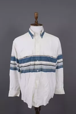 Vintage Wrangler White Striped Long Sleeve Pockets Button Overshirt Shirt Sz XL • $62.50