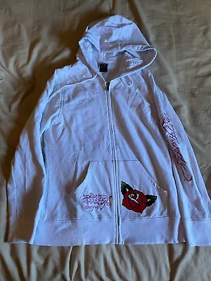 Women’s White Ed Hardy Hoodie Size L. Used Small Marks Shown In Photos • £29