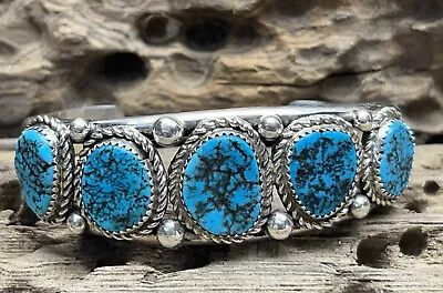 Native American Navajo Sterling Silver  Sleeping Beauty Bracelet Leslie Nez • $415