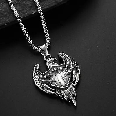Vintage American Eagle Pendant Necklace Mens Silver Hawk Stainless Steel Charm • $9.98