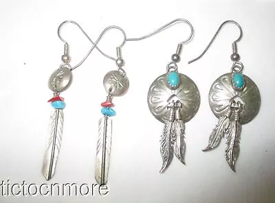 Vintage Southwest Native American Stamped Shield & Dangle Feather Earrings • $9.99