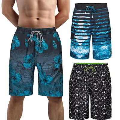 Men's Swimming Trunks Quick Dry Summer Striped Beach Board Shorts With Lining • $13.29