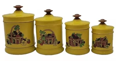 Vtg 4 Piece Yellow Kromex Canister Set Fruit Basket Pattern  • $34.99