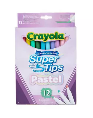 12 Crayola Washable Super Tips Felt Pen Markers - Pastel Edition • £5.39