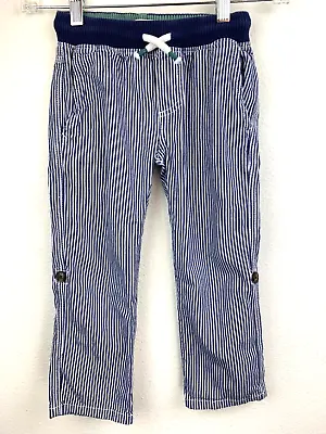 Mini Boden Boys Size 4Y Cotton Convertible Pants Blue Railroad Striped Pull On • $9.89