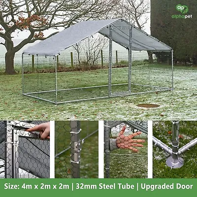 4m X 2m Walk-in Chicken Run Coop Cage Pen Waterfowl Enclosure Hens Dogs Poultry • £219.99