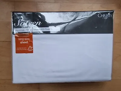 Christy King Size Fitted Sheet 400 TC Sateen 100% Cotton White BNWT • £29.50