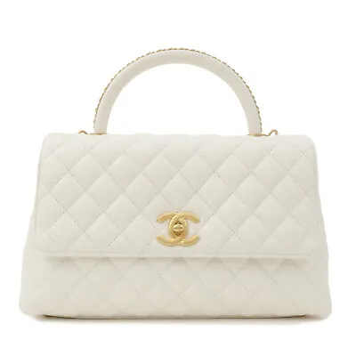 Auth CHANEL Matelasse Caviar Skin COCO Handle 28 2Way Bag White A92991 Used F/S • $19980