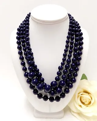 Vintage J.crew Blue Enamel Beetle Bug Closure Multi Strand Beaded Necklace 20  • $24.99