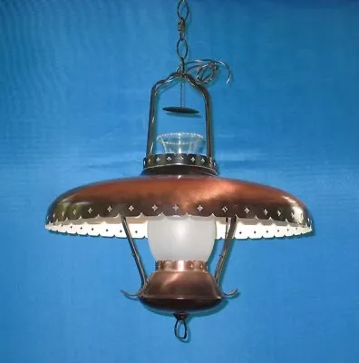 Vintage Copper & Metal MCM Hanging Ceiling Hurricane Light Lamp • $59.99