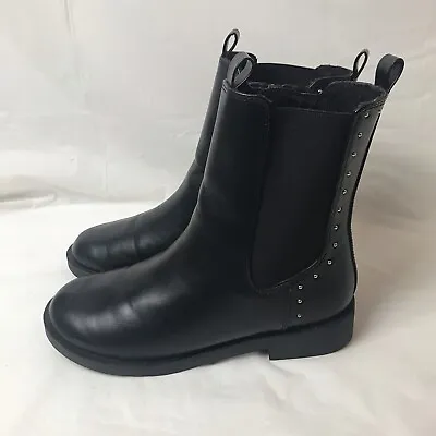 Zara Black Faux Leather Studded Pull On Ankle Booties Women UK 35 US 7 • $21.99