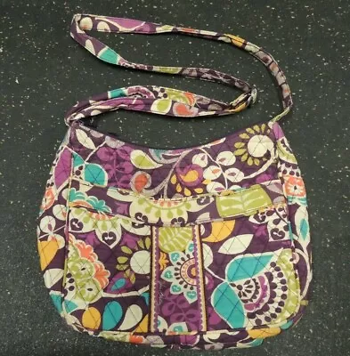 Vera Bradley Plum Crazy Purse Handbag Tote Purple Yellow White Green Floral • $19.99