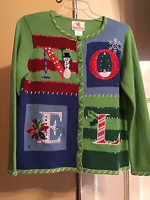 Quacker Factory Embellished Christmas Cardigan Sweater M Green • $17