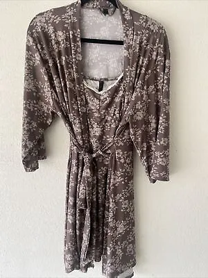 Marilyn Monroe Floral Knit Robe&nitegown  Size M Brown&cream Attached Belt • $24