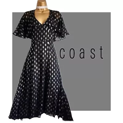 Coast Dress Size 8 Black & Silver Fit & Flare Midi Cocktail Races Wedding NWT • £45