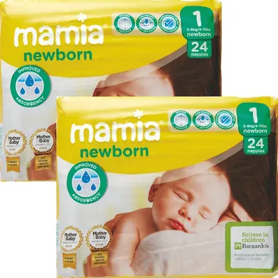 ALDI Mamia Newborn Nappies Size 1 2 X Packs Of 24 (48 Nappies) • £8.19