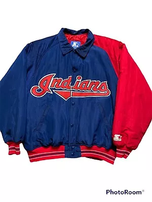 VTG STARTER QUILT LINED CLEVELAND INDIANS BASEBALL JACKET Mens L • $38.99