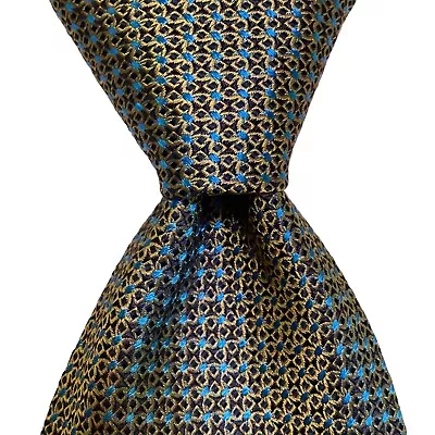 BRIONI Men's 100% Silk Necktie ITALY Luxury Designer Geometric Blue/Gold EUC • $63.99