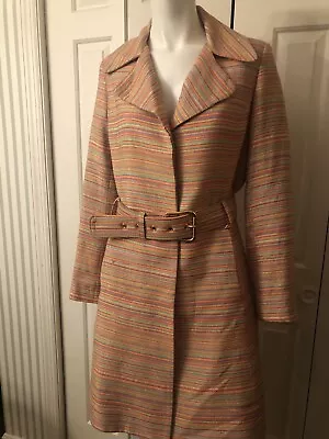 Milly Of New York Size 6 Small Colorful Trench Coat Lined Excellent Vintage • $80