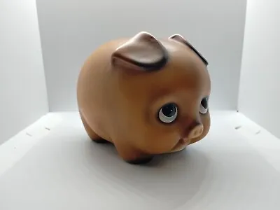 Vintage Ceramic Pig Piggy Bank Tan & Black Coin Slot  • $13.28