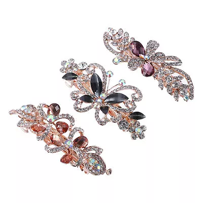 3 Pcs Hair Barrettes For Women Sparkly Rhinestones Hair Clips Multicolor • $8.92