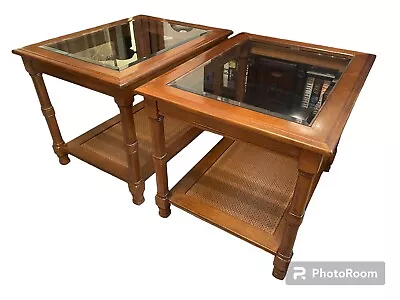 1970’s Mersman Walnut & Cane Side Table Set • $285