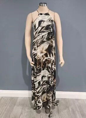 VERONICA M Halter Tribal Abstract Brown Black Neutral Maxi Dress S/M • $24.99