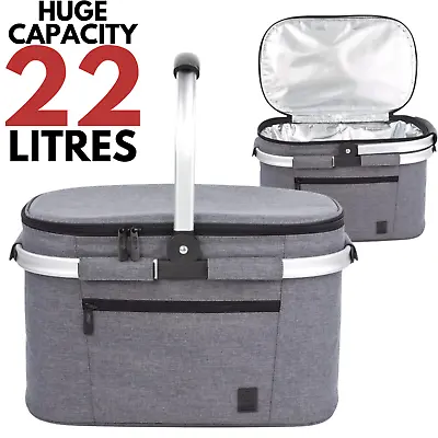 Picnic Cooler Basket Bag Handle Insulated Hamper Carrier Drink Large 4 Person • £9.99