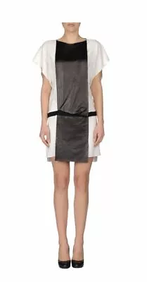 NWT Vionnet Draped Lambskin And Crepe Short Dress Ivory/Black $1345 Sz IT38 XS-S • $179