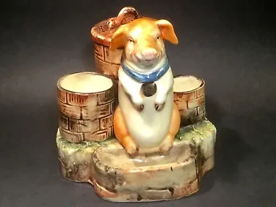 Antique Majolica Pig At Well Match Holder Match Striker With Lid C.1800's • $535.50