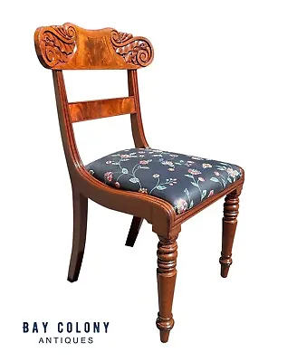 19th Century Antique Classical Mahogany Side Chair With Elaborately Carved Crest • $840