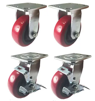 4 Heavy Duty Caster Set 4  5  6  Polyurethane Wheels No Mark Non Skid Brake • $71.87