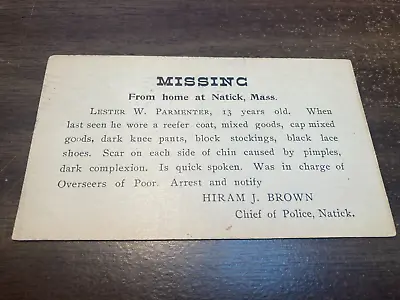 1905 Official Notice Mass. Police Missing 13 Year Old Boy Quick Spoken Arrest • $44.99