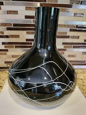 MCM Hand Blown Black W/white Swirl Glass Vase  11 H X 9  W 4lb 4 Oz • $45