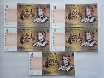 5× Consecutive Australian $1 Banknotes Unc. • $75