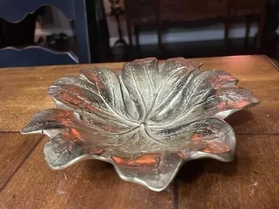 7 X7  Hand-Cast Brass May Apple Leaf Dish- Virginia Metal Crafters 1948 • $19.95