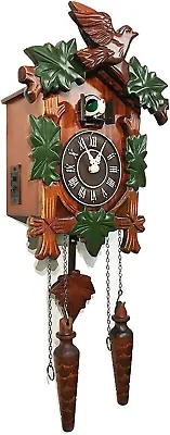 Cuckoo Clock Vintage Large Wooden Wall Clock Handcrafted 13X9.5 Inch Green • $177.98