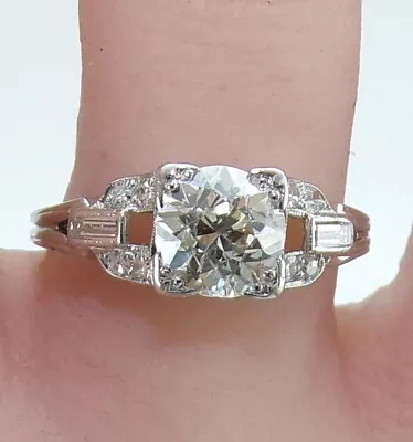 Platinum Vtg Art Deco 1 1ct European Cut Diamond Engagement Ring Size 6 LMC2 • $1
