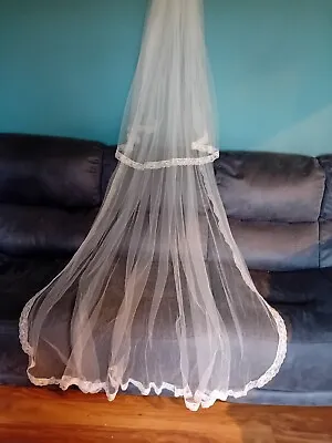 Wedding Veil Ivory 2 Tier Chapel Length Veil With Comb Slide Lace Edge V26 • £12