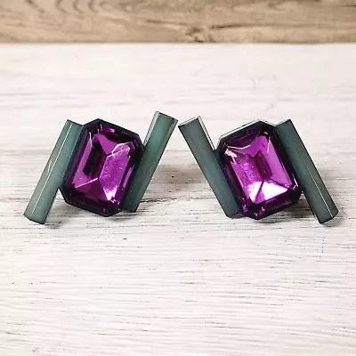 Vintage Margaret Astor Rhinestone Resin Clip On Earrings Signed Jewelry Retro • £80.40