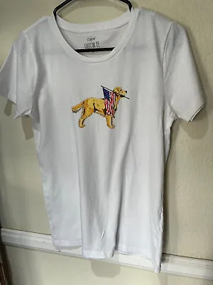 J.CREW Collector Tee Golden Retriever Dog W/ Flag Graphics WHITE Tee  Tshirt • $12