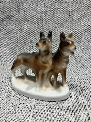 Vintage Glazed Porcelain 2 Shepherd Dogs Figurine Made In Japan - • $5