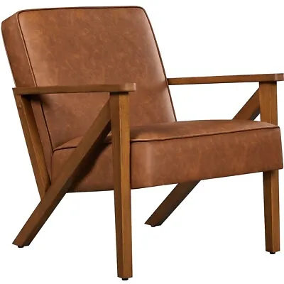 Faux Leather Accent Chair With Z-shaped Wood Legs For Living Room Used • $59.99